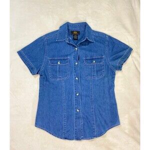 Vintage 90s  Route 66 Denim Shirt Women’s M Blue 100% Cotton Button Up Workwear.